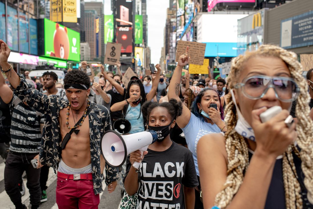 Protesters marching on Monday night against police violence